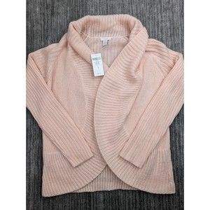 Chicos Crystal Ribbed Cardigan Sweater Akoya Pearl Womens Size 1 Wool Mohair NWT